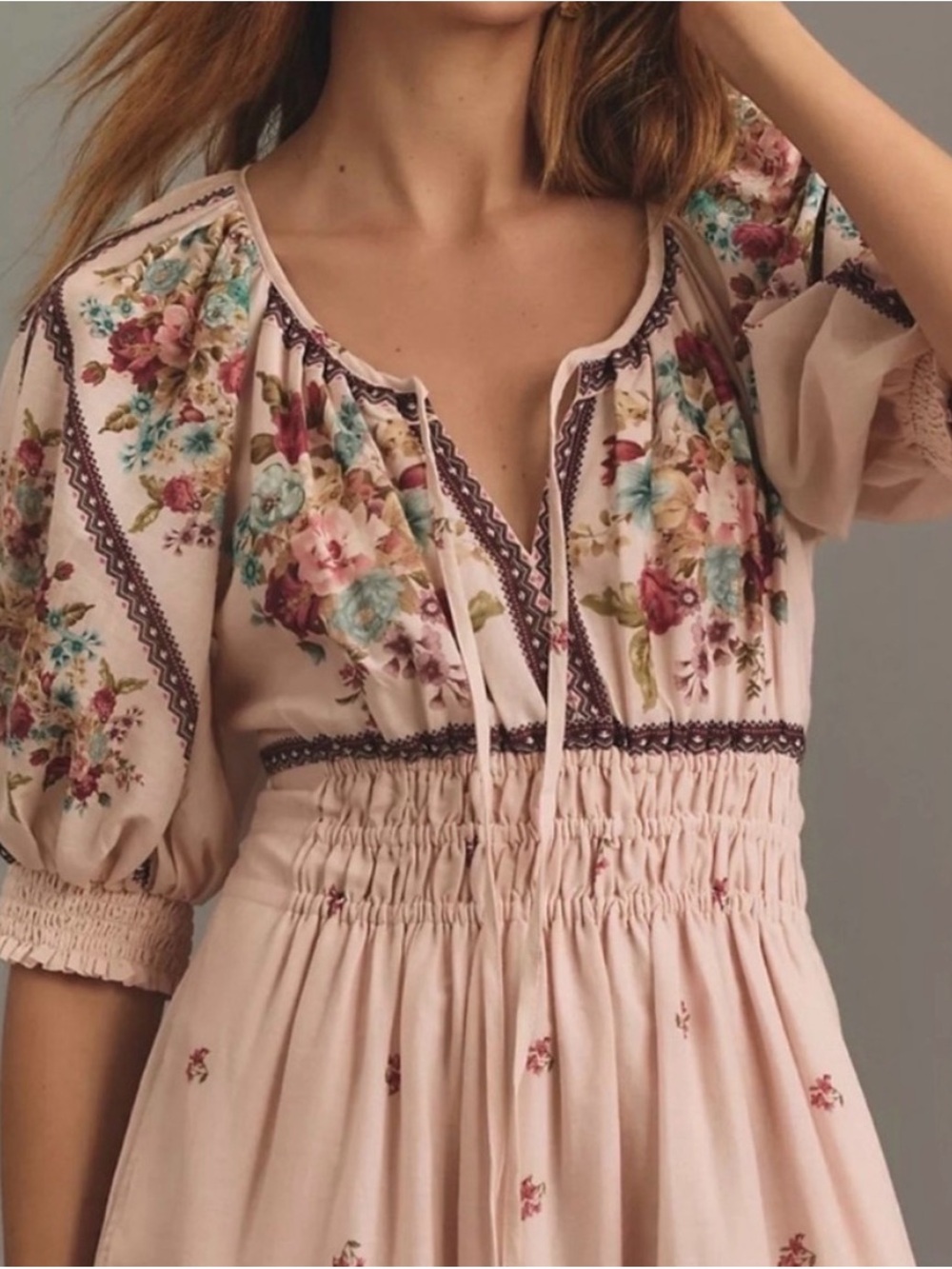Anthropologie Blush Pink Floral Maxi Dress - Picture 2 of 8